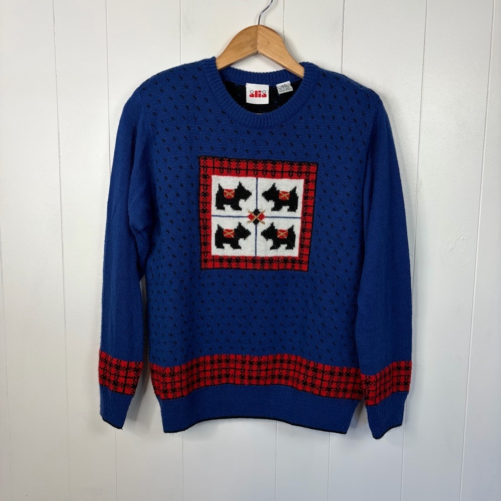 Vintage Scottie Dog Sweater Small Blue Scottish Terrier Dog Novelty Graphic Knit - Picture 4 of 11